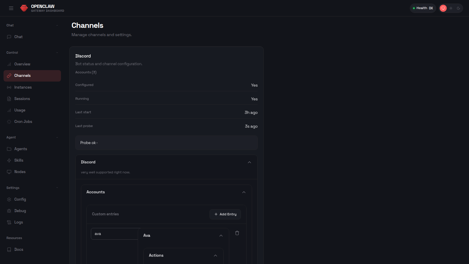 Channels page screenshot