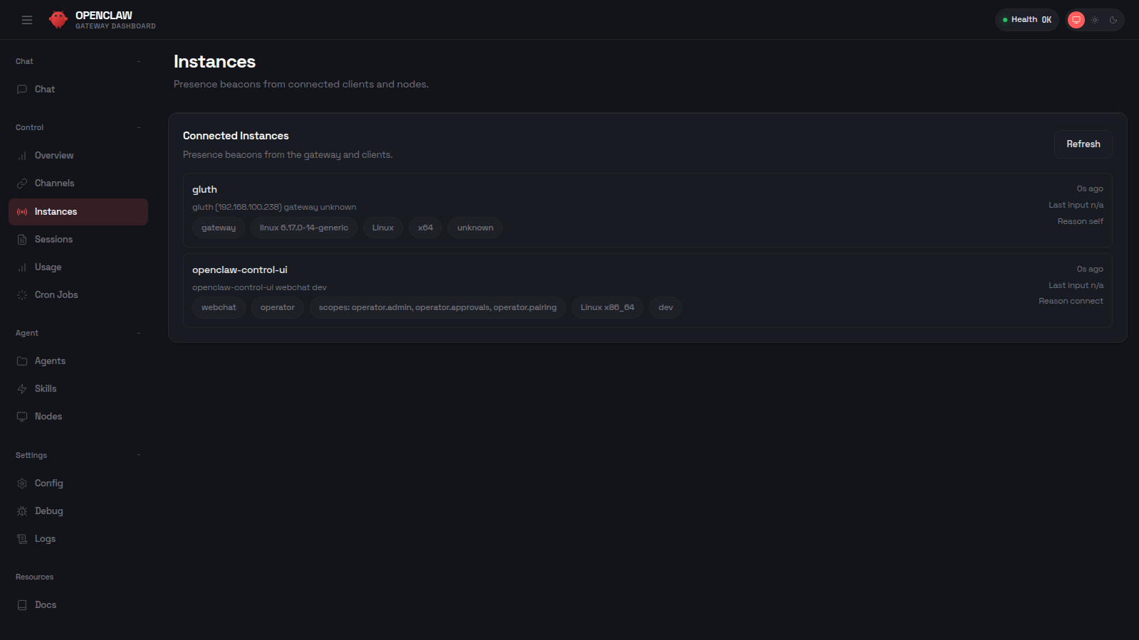 Instances page screenshot