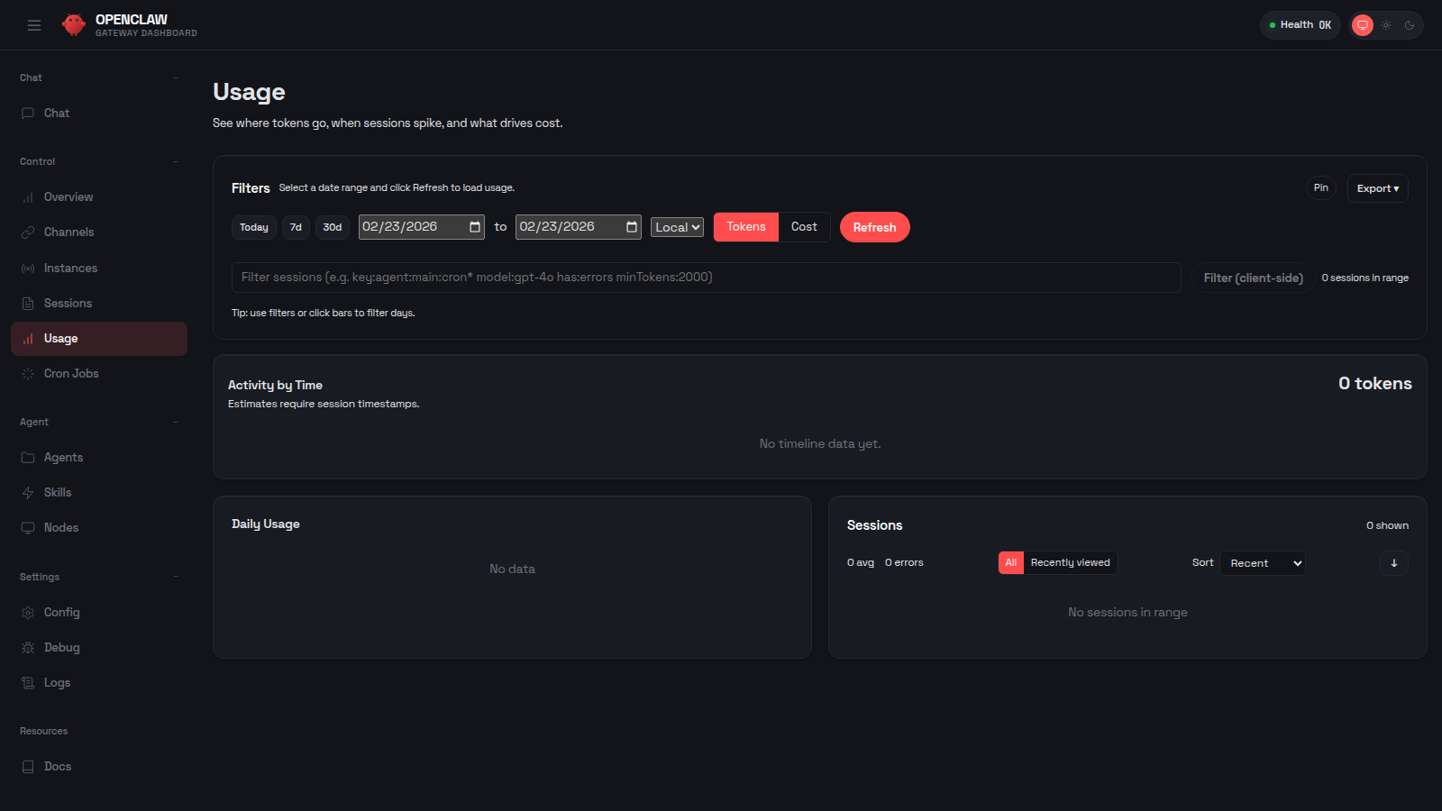 Usage page screenshot