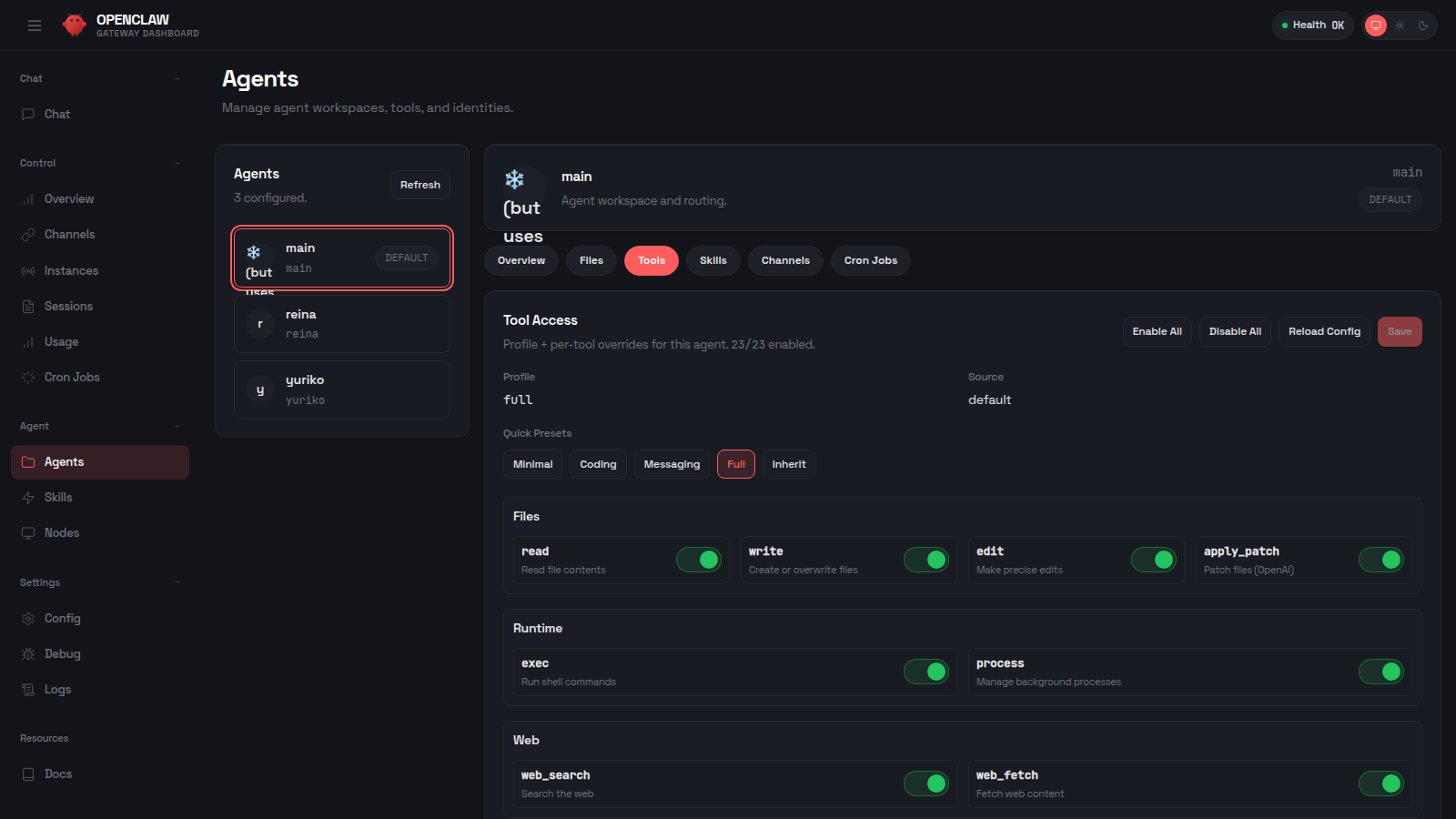 Agent Tools tab screenshot