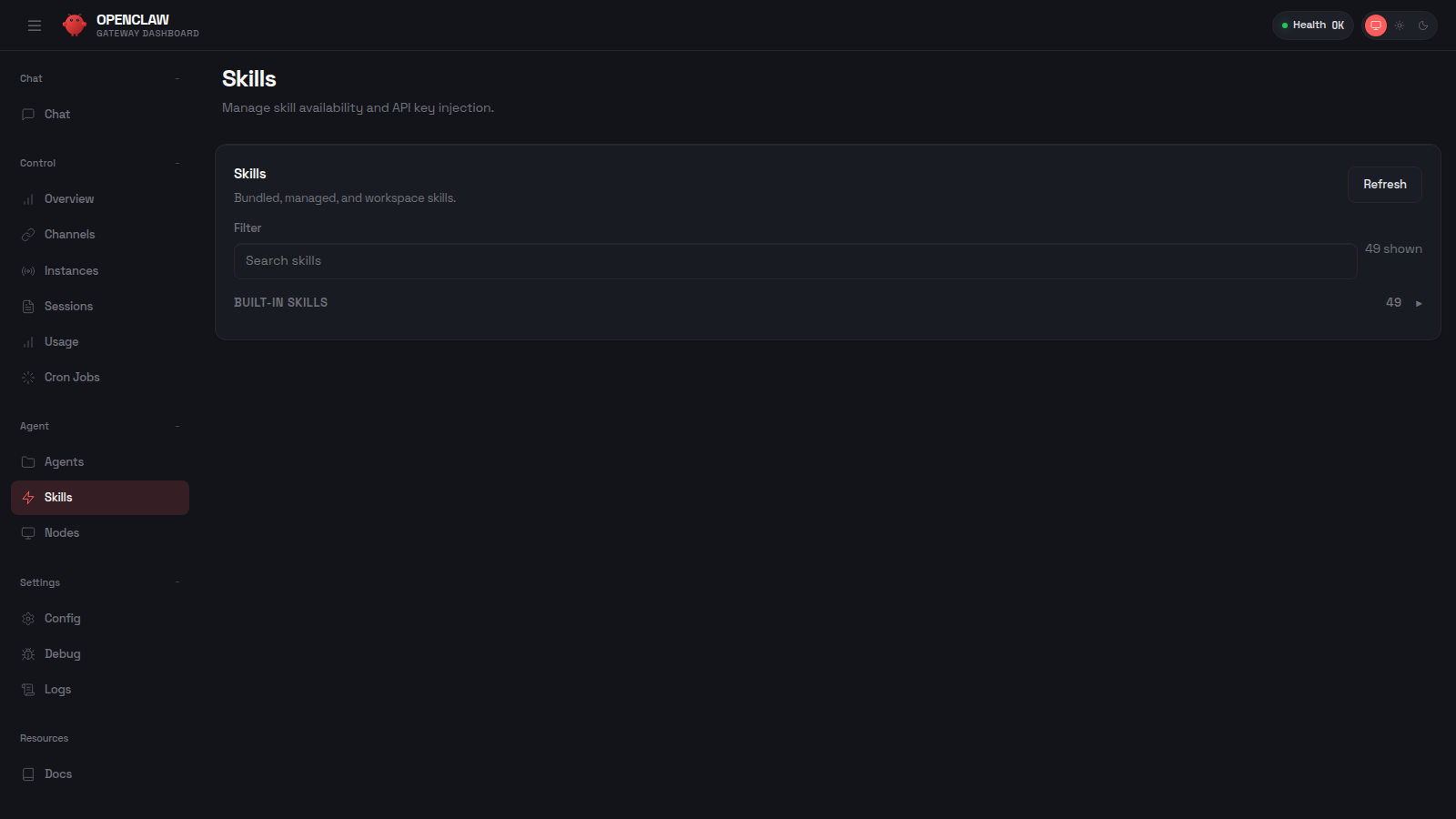 Agent Skills tab screenshot