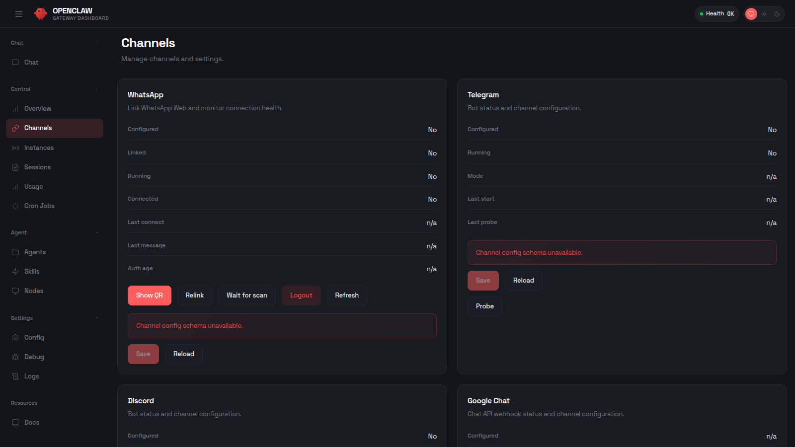Agent Channels tab screenshot
