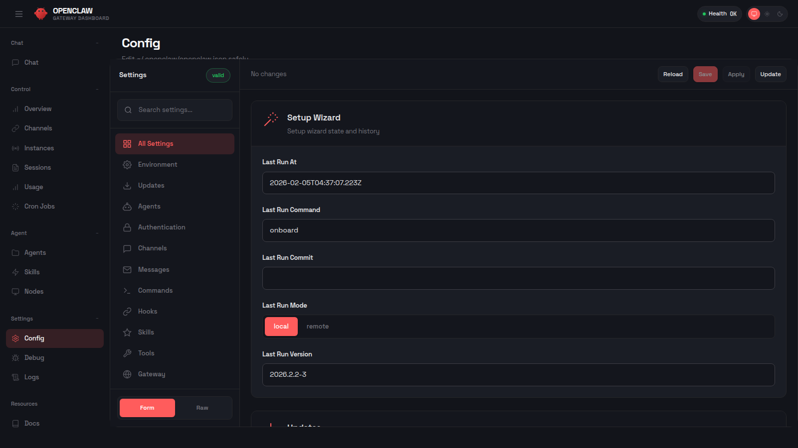 Config page screenshot